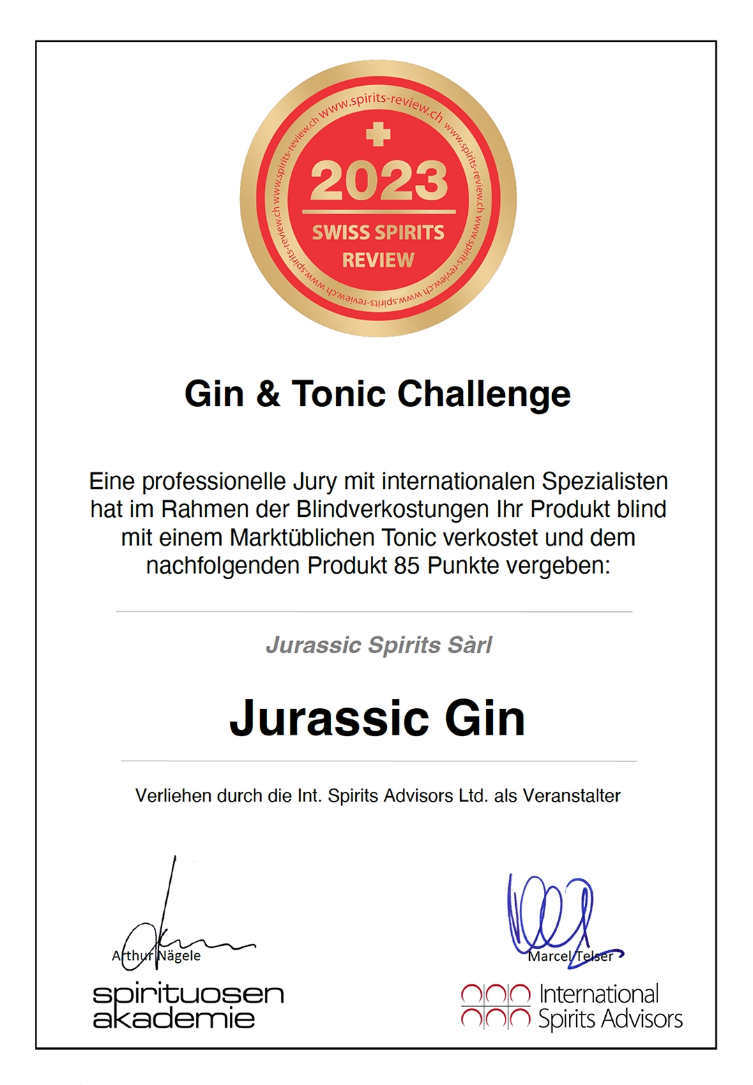 02_jurassic_gin_tonic_2023_02 Certificat Jurassic Gin Spirits review 01
